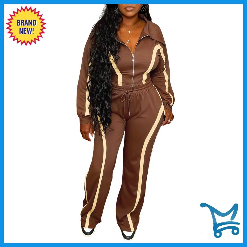 Y2k Retro Striped Tracksuit Set Cropped Zip Jacket Wide Leg Pants Polyester